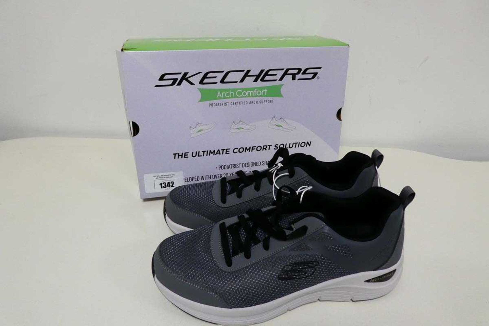 +VAT Boxed pair of men's Skechers arch comfort trainers in grey size 12