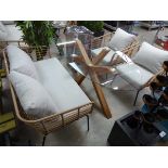 4 piece outdoor garden dining set comprising 2 seater sofa, 2 armchairs (all with light cream