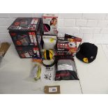 +VAT Bag containing protective masks and ear defenders, knee braces, goggles etc
