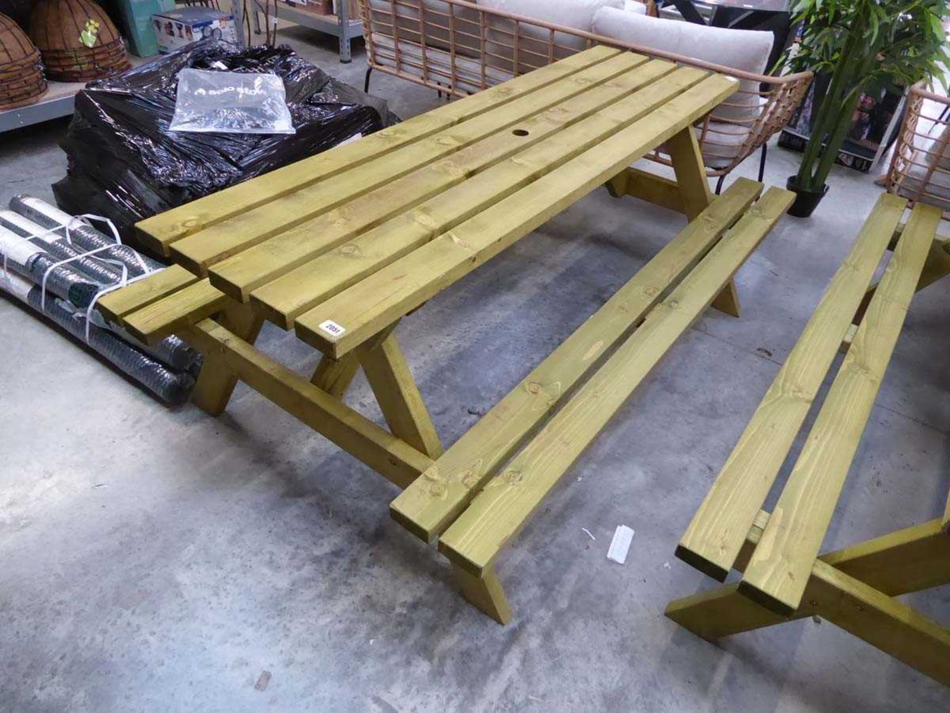 Wooden slatted picnic bench