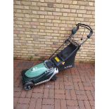 Hayter Spirit 41 electric lawn mower with rear roller attachment