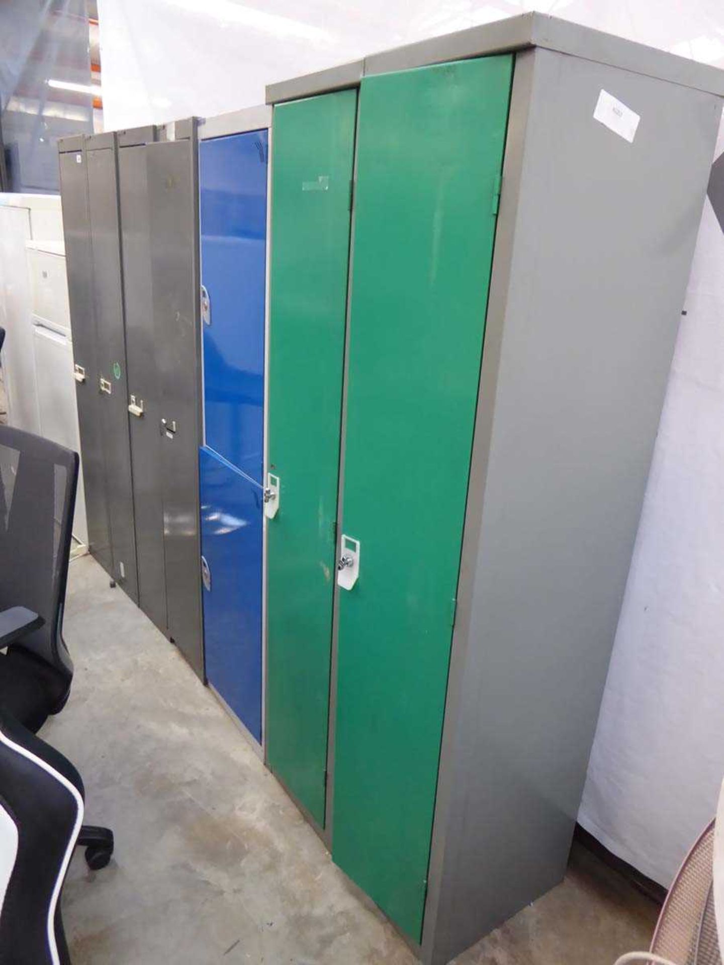 4 Bisley single door lockers with 3 other unbranded single door lockers