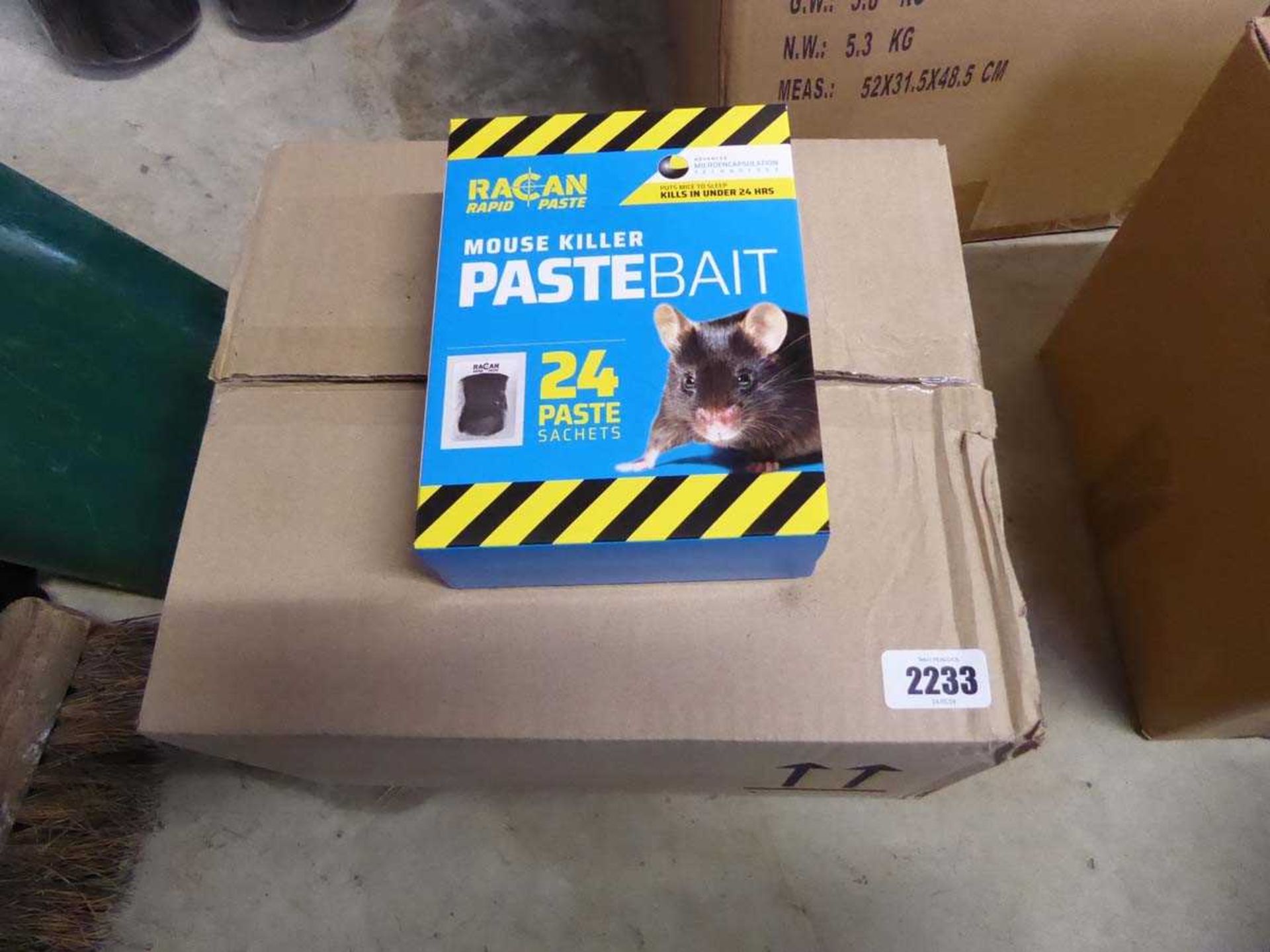 Box containing 12 packs of Racan Rapid mouse killer bait