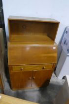 Mid century oak finish bureau and matching shelf