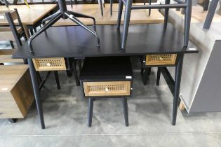 Modern black dressing table with cane fronted drawers, matching single drawer bedside and grey