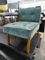 Green striped button back upholstered easy chair