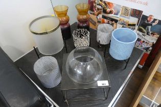 +VAT Assorted decorative homewares incl. 2 orange and red glass vases, candle lanterns, blue ceramic