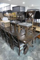 +VAT Hardwood finish dining table with 6 matching grey leatherette upholstered dining chairs