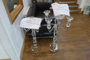 Graduated pair of glass multi branch candelabras