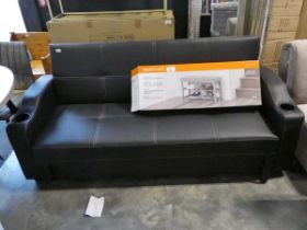 +VAT Black leatherette upholstered sofa with integral drinks holders