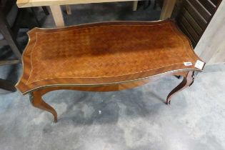 Brass banded and inlaid marquetry top coffee table
