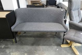 Modern grey diamond stitch upholstered 2 seater sofa on black tapered supports