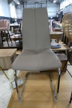 Chrome slide frame dining chair with mushroom coloured upholstery