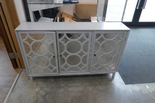 Modern grey mirror fronted sideboard with circular patterned door fronts