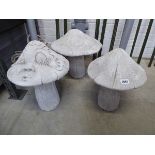 Set of 3 concrete garden mushrooms