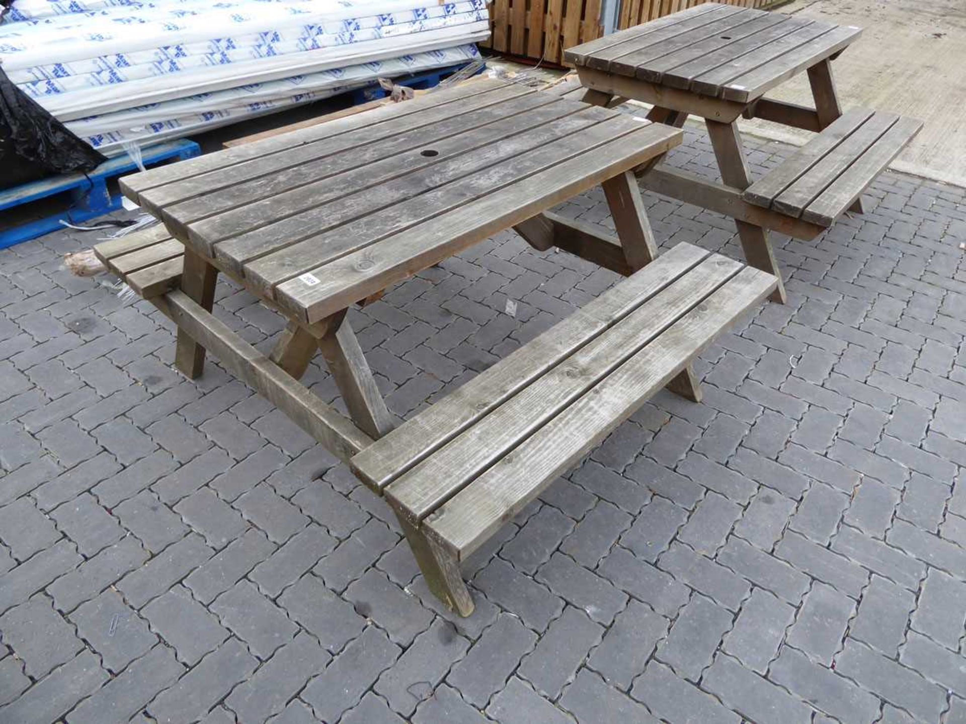 Wooden slatted picnic bench