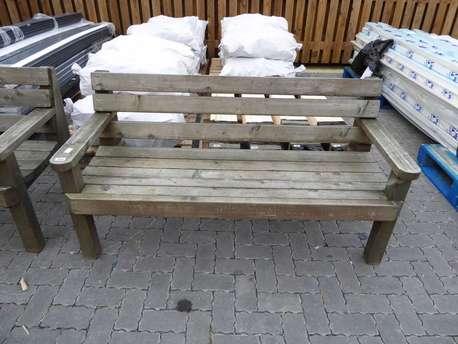 Wooden 3 seater garden bench - Image 2 of 2
