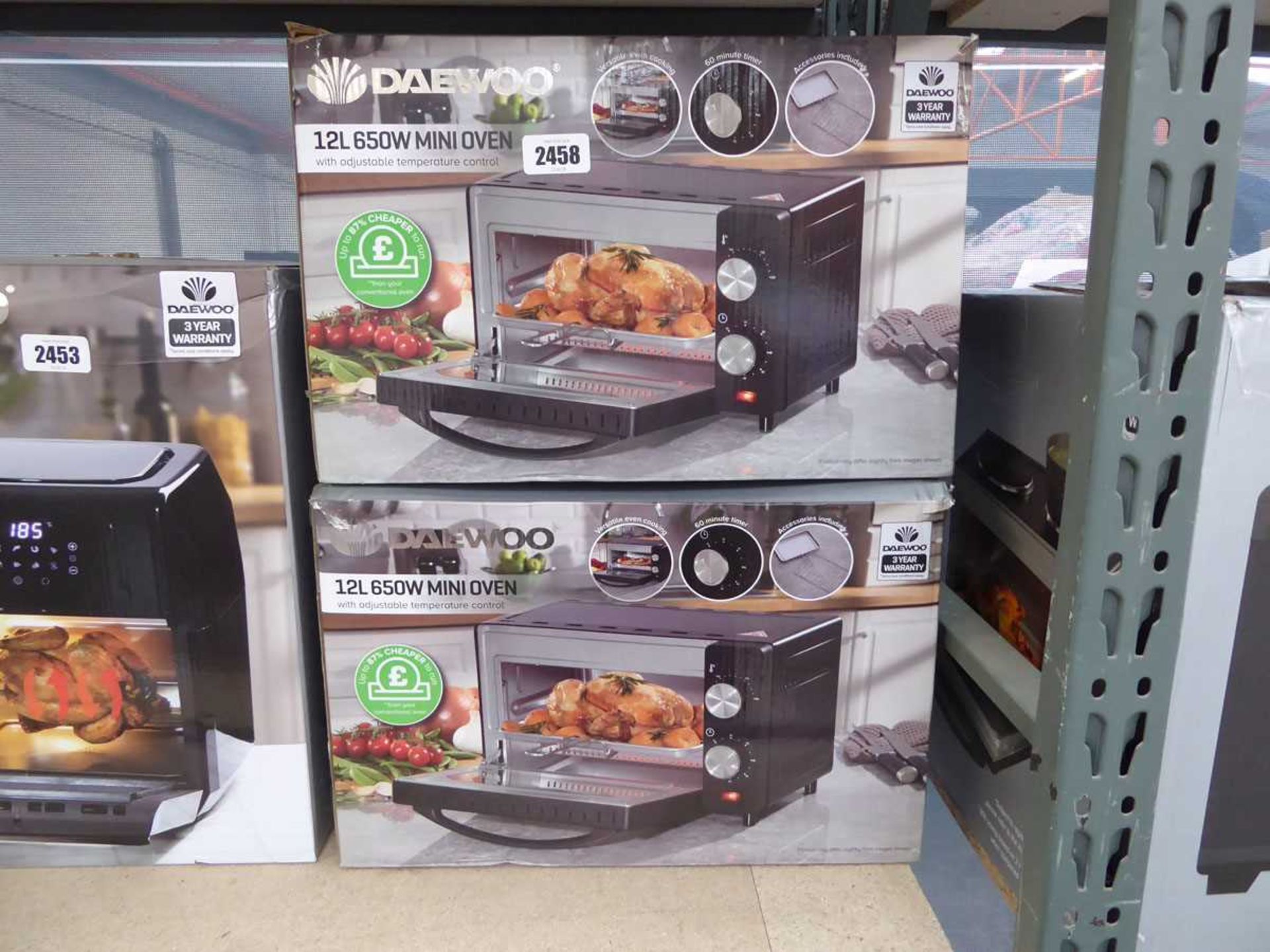 2 boxed Daewoo 12L mini ovens