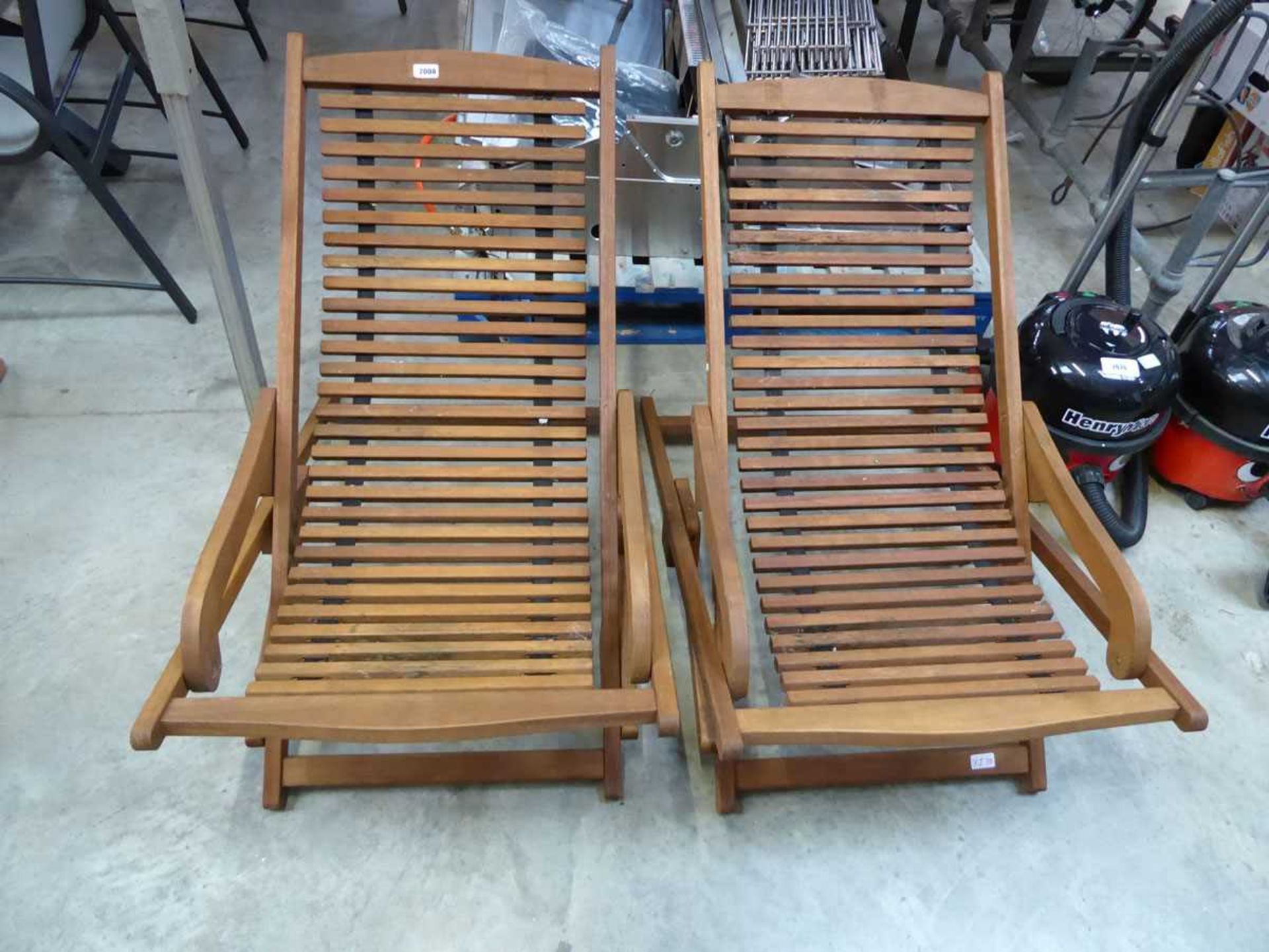 Pair of hardwood outdoor garden sun loungers