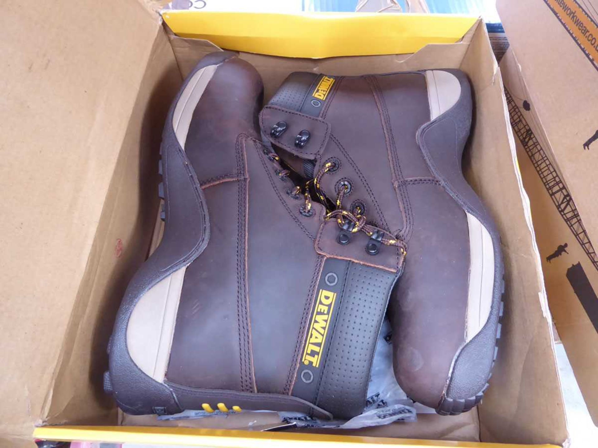 +VAT Boxed pair of DeWalt Mason steel toe boots in brown (size UK 11) - Image 2 of 2