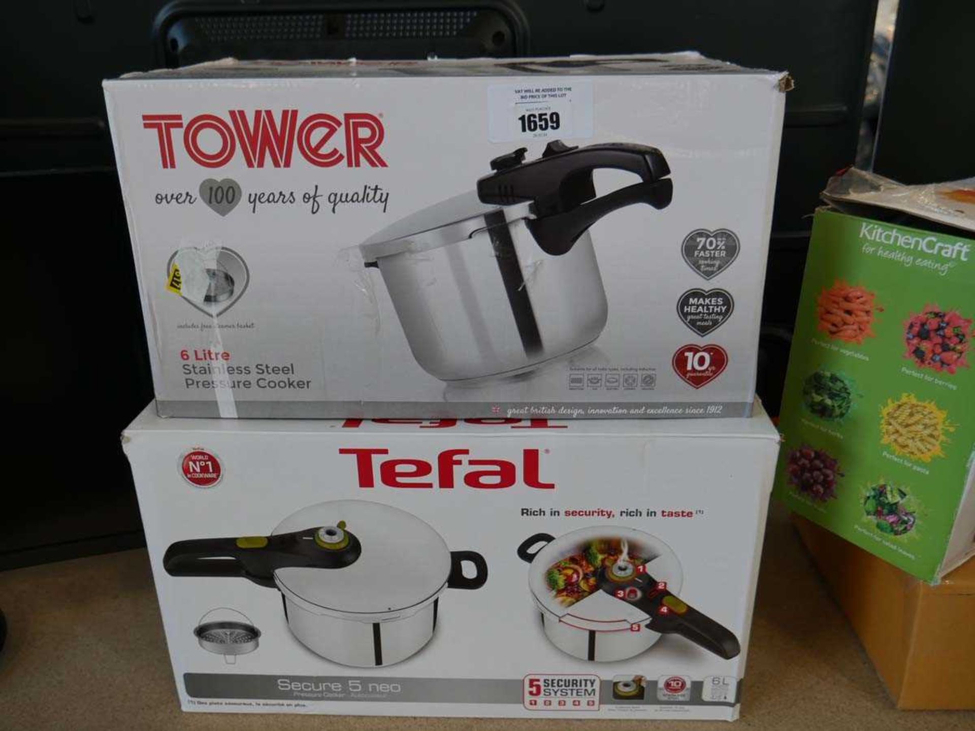 +VAT Tower 6L stainless steel pressure cooker with Tefal Secure 5 Neo pressure cooker