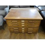 Mid century oak 6 drawer plan chest Measures 27"(D) x 38"(L) x 23"(H). Inner Drawer measures 32.5" x