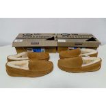 +VAT 2 boxed pairs of mens kirkland suede slippers in beige (both size 12)