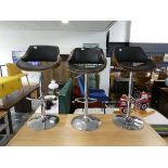 Set of 3 reproduction Eames bentwood swan style bar height stools on chrome supports