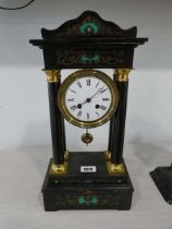 Wooden collonade shaped open backed mantle clock, the back marked 'D. Aurevi and Lallier'