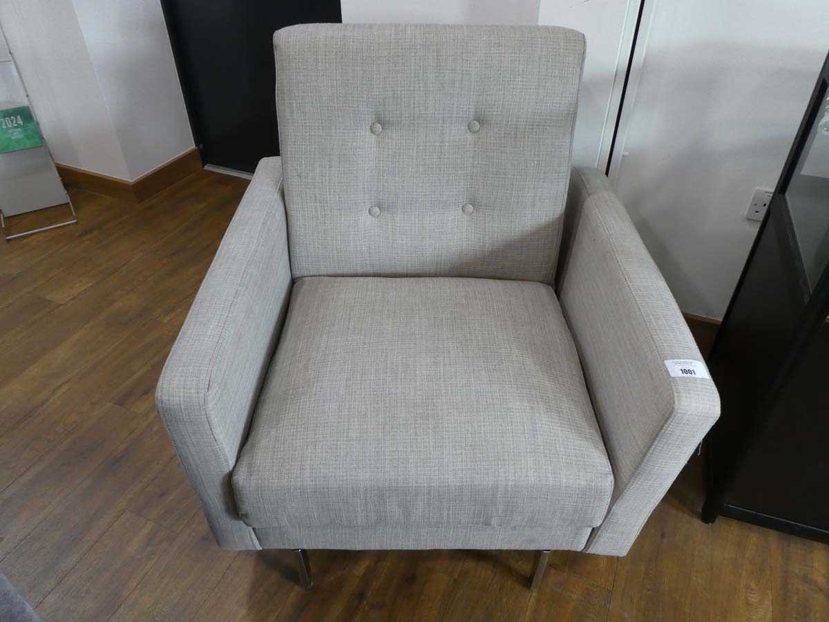 +VAT Modern grey button back upholstered easy chair on chrome supports