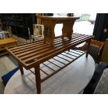 Rose painted footstool and mid century teak lattice top bench