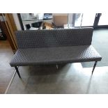 Modern grey leatherette diamond stitch upholstered 3 seater bench on black tapered supports