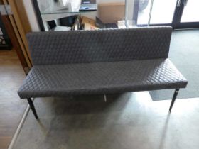 Modern grey leatherette diamond stitch upholstered 3 seater bench on black tapered supports