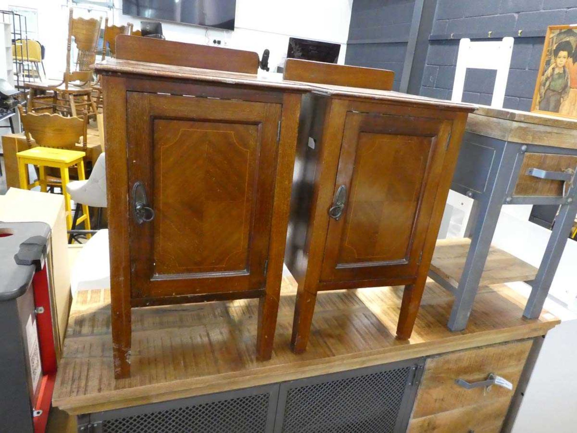 Pair of Edwardian mahogany single door nightstands