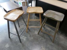 3 various wooden bar height stools