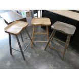 3 various wooden bar height stools
