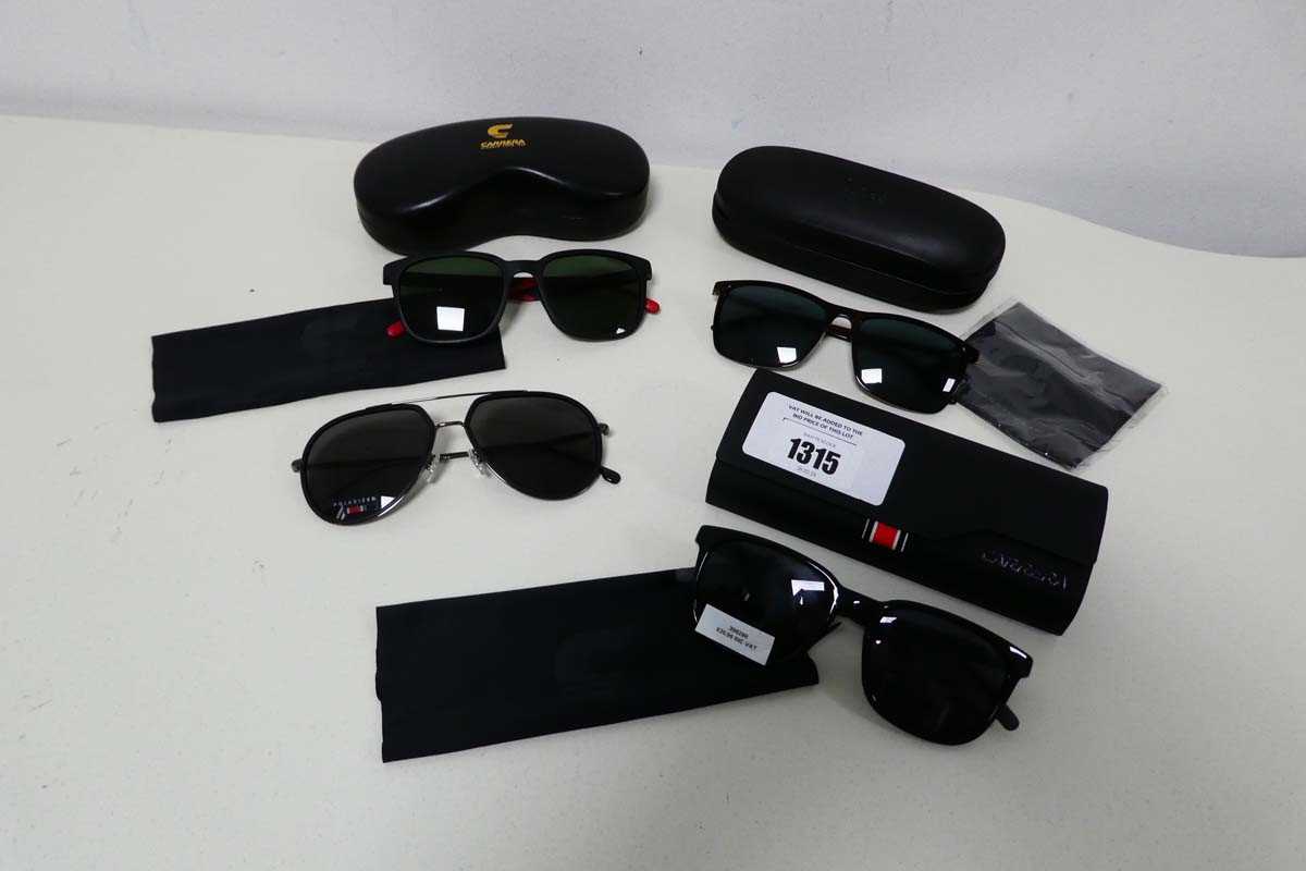 +VAT 3 pairs of Carrera and 1 pair of Jaguar sunglasses (3 with cases and cleansing cloths)