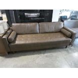 Modern brown leather upholstered 3 seater sofa