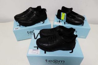 3 boxed pairs of kids school shoes by Term Footwear (2 boys size 5 & 1, one girls pair size 5)