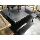 Modern black picnic type dining suite on black metal crisscross support incl. table and 2 matching