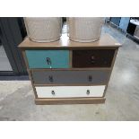 Modern chest of 2 over 2 drawers with multi coloured drawer fronts