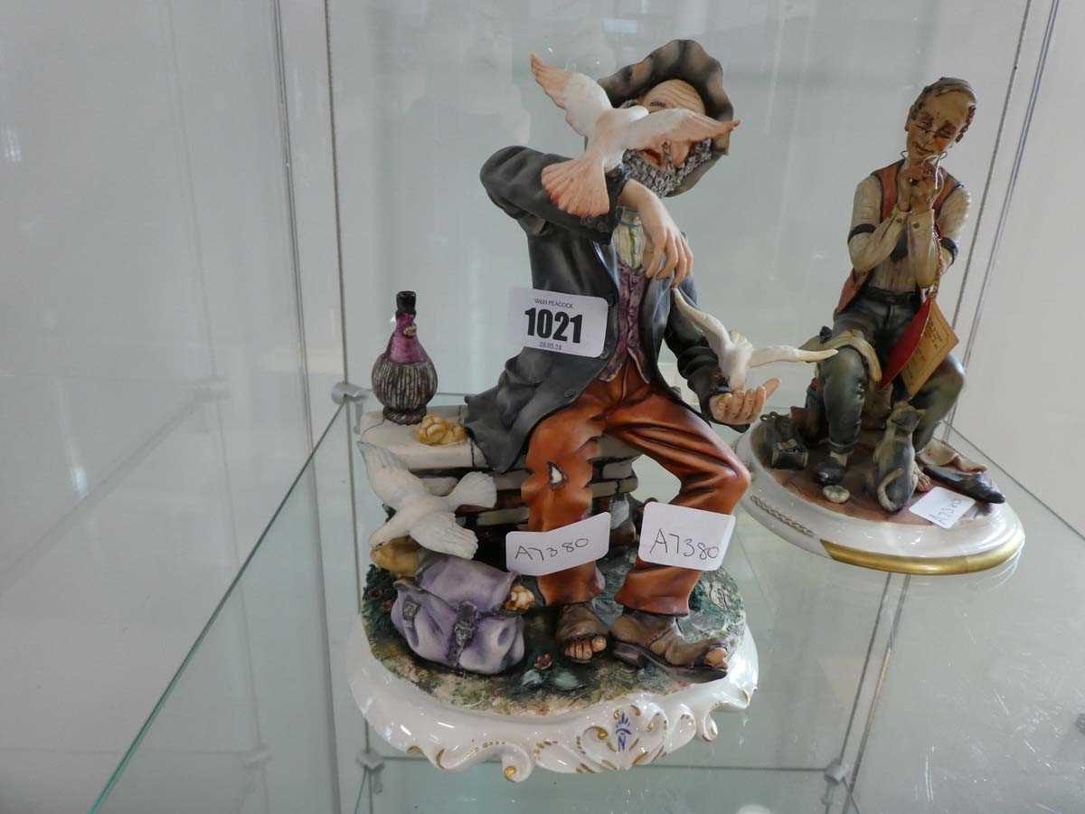 2 porcelain ornaments of a tailor and a man with birds, by Di Garanza, (Capodimonte style) - Image 3 of 3