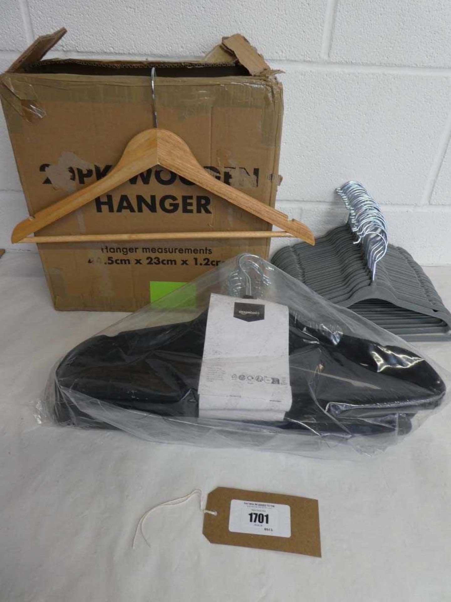 +VAT Box of 20 wooden hangers, approx. 20 black velvet hangers and pack of 30 childrens grey