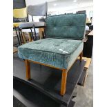 Green striped button back upholstered easy chair