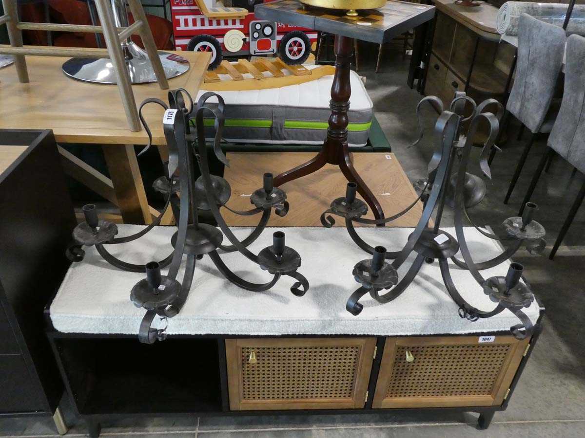 Pair of wrought iron ceiling light candelabras