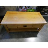 modern light oak single drawer coffee table