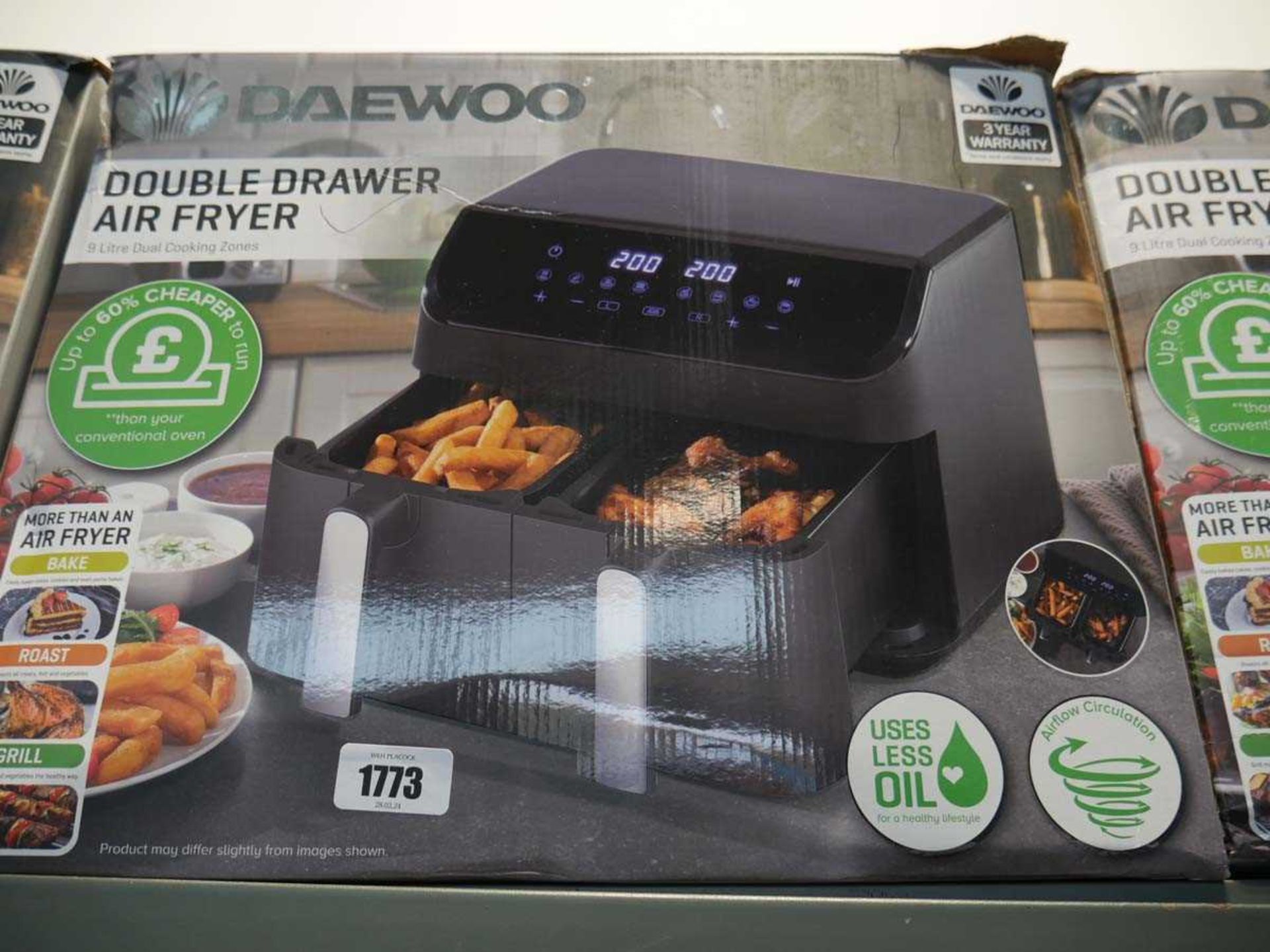Boxed Daewoo double drawer 9L air fryer