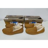 +VAT 2 boxed pairs of mens kirkland suede slippers in beige (both size 12)