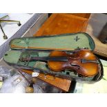 Violin in hard carry case in need of restoration