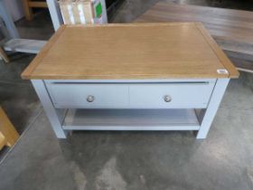 Modern grey single drawer entertainment stand with light oak surface